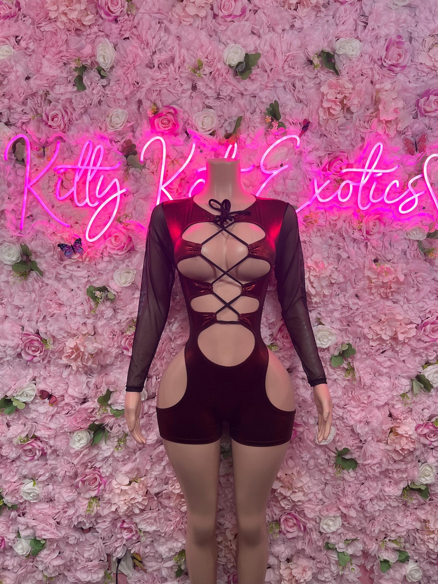 Bottle Girl One-Piece Bodysuit -  Red Metallic Design | Exotic Dancewear for Performers, Raves, & Nights Out