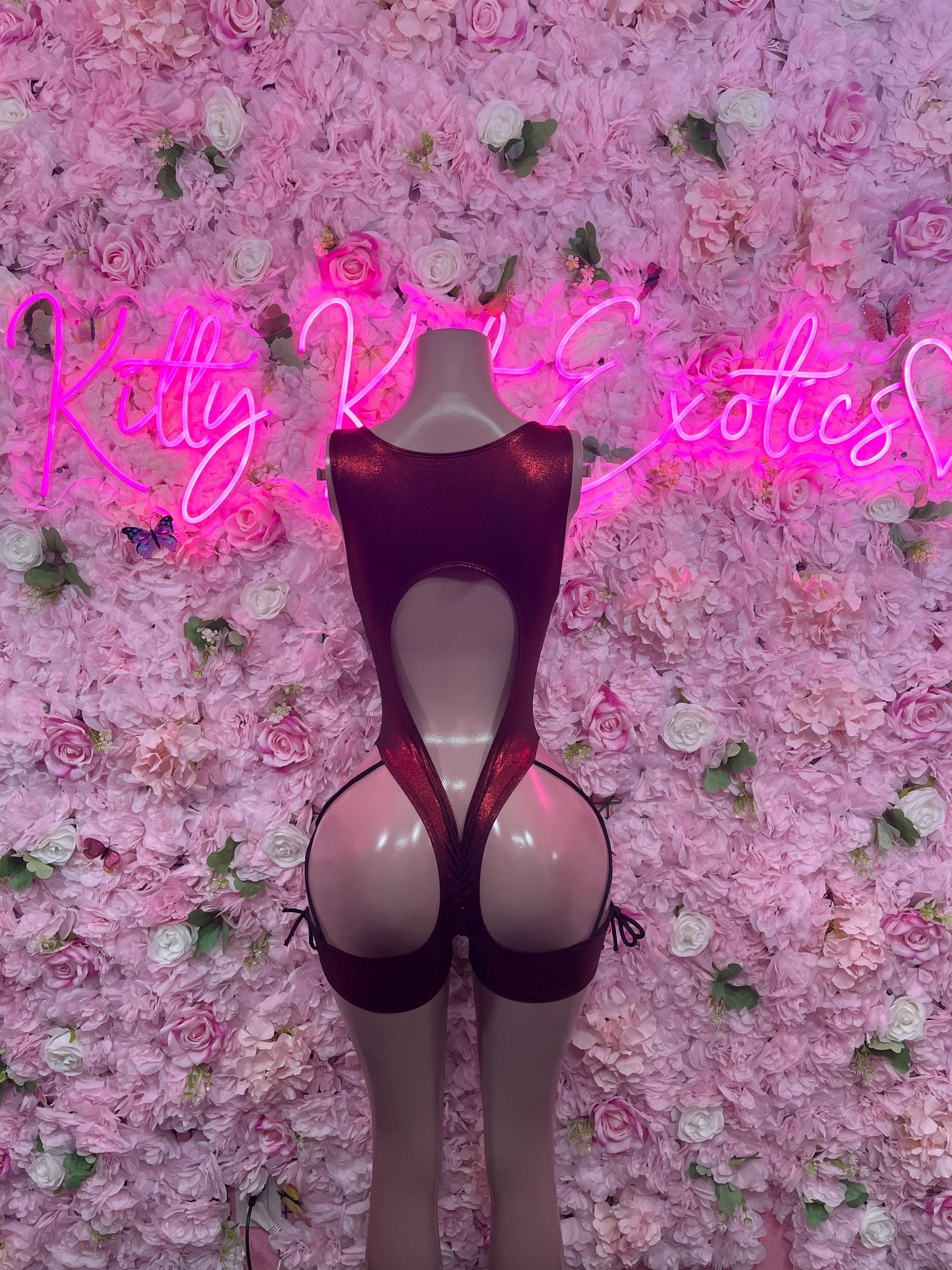 Bottle Girl One-Piece Bodysuit -  Red Metallic Design | Exotic Dancewear for Performers, Raves, & Nights Out