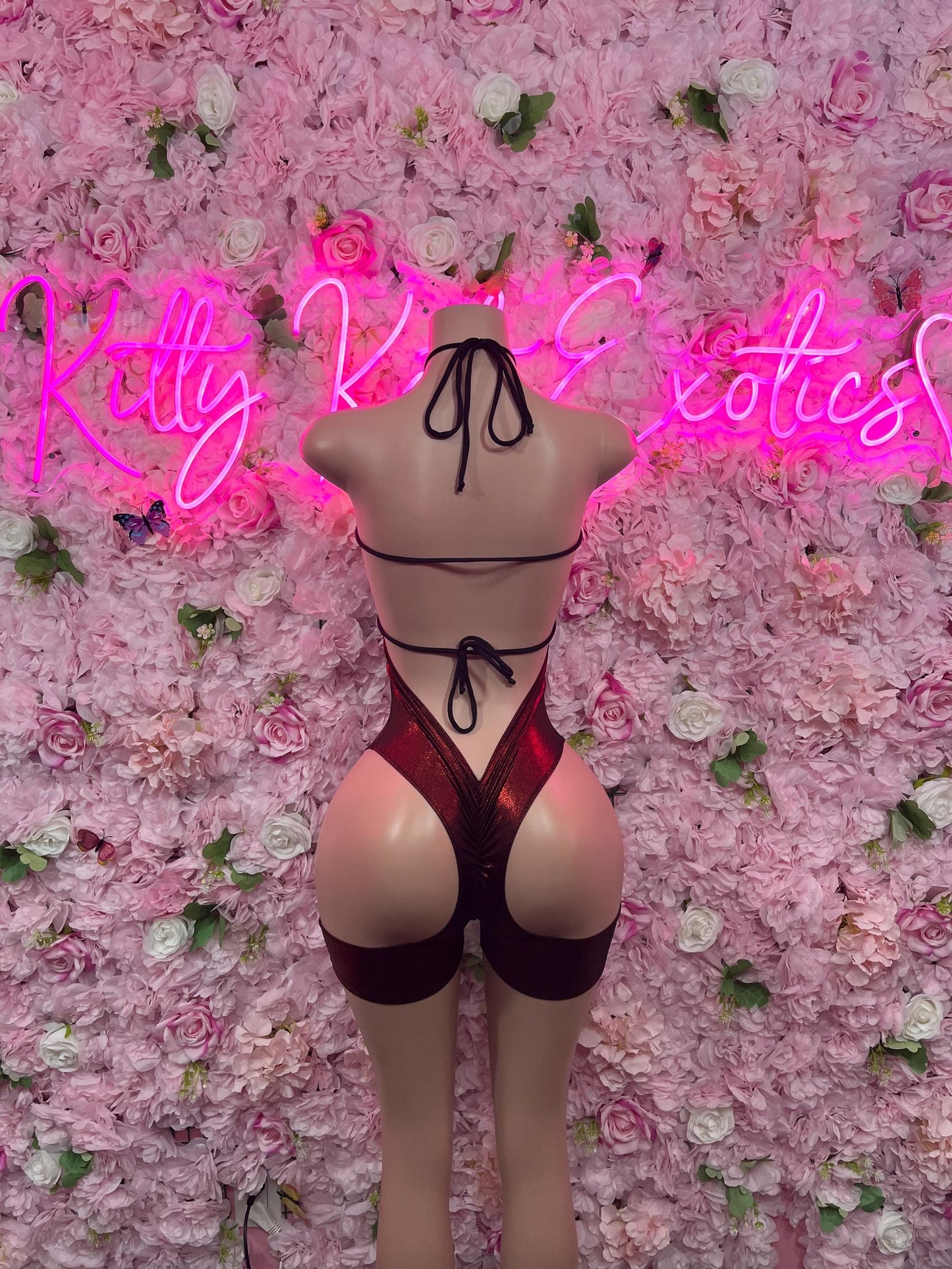 Bottle Girl One-Piece Bodysuit -  Red Metallic Design | Exotic Dancewear for Performers, Raves, & Nights Out