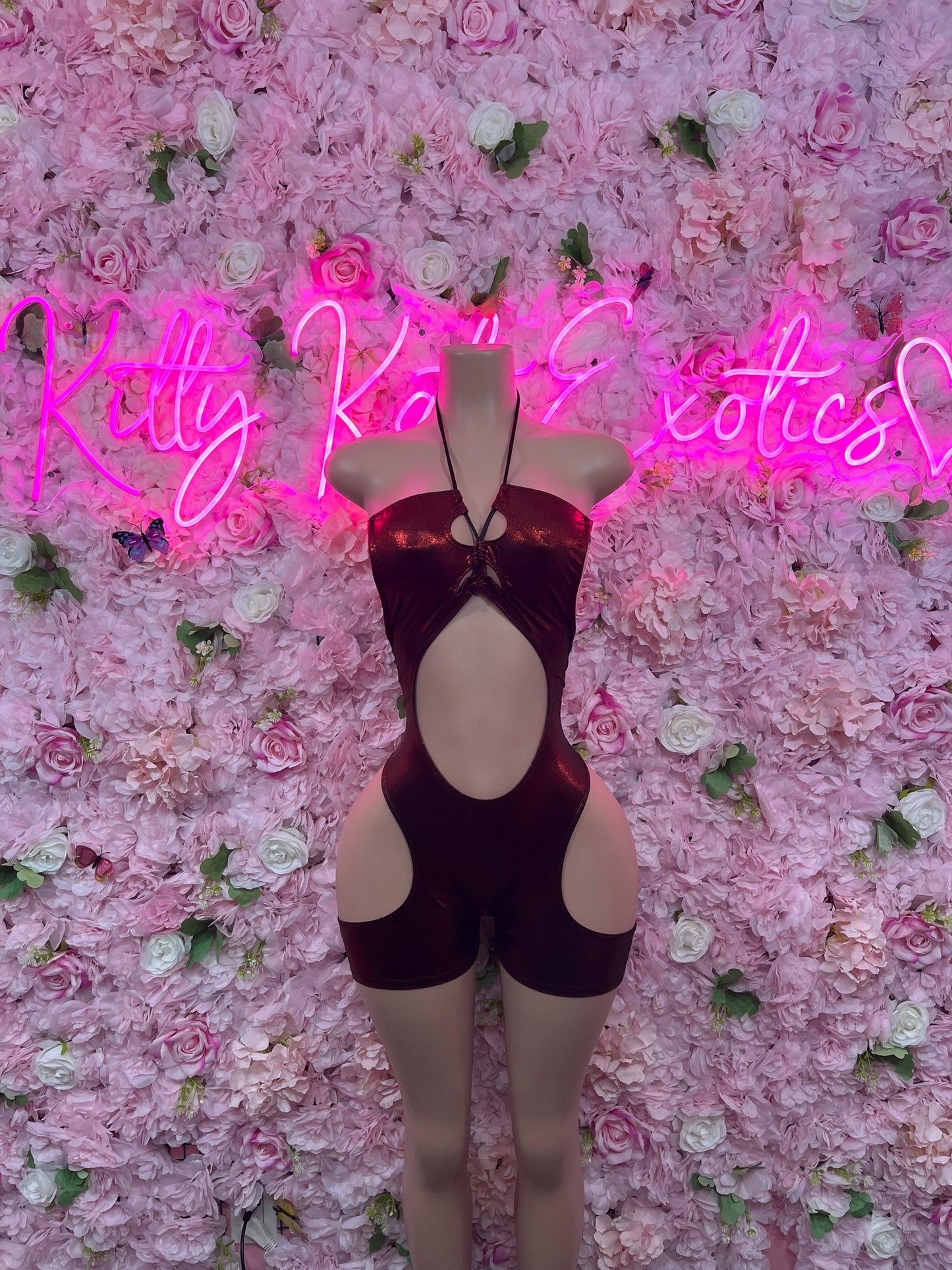 Bottle Girl One-Piece Bodysuit -  Red Metallic Design | Exotic Dancewear for Performers, Raves, & Nights Out