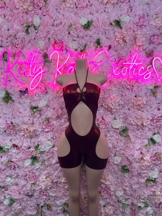 Bottle Girl One-Piece Bodysuit -  Red Metallic Design | Exotic Dancewear for Performers, Raves, & Nights Out
