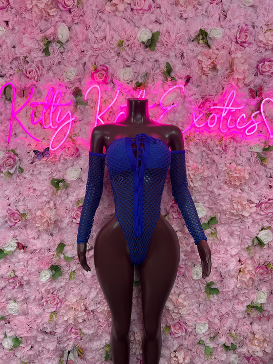 Ravewear One-Piece Blue Fishnet Bodysuit  Dancewear Festival Wear Ravewear Festive