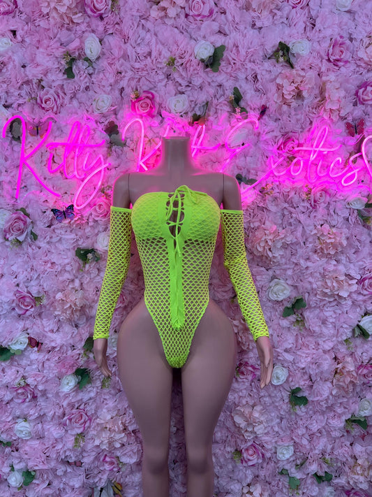 Ravewear One-Piece Neon Fishnet Bodysuit  Dancewear Festival Wear Ravewear Festive