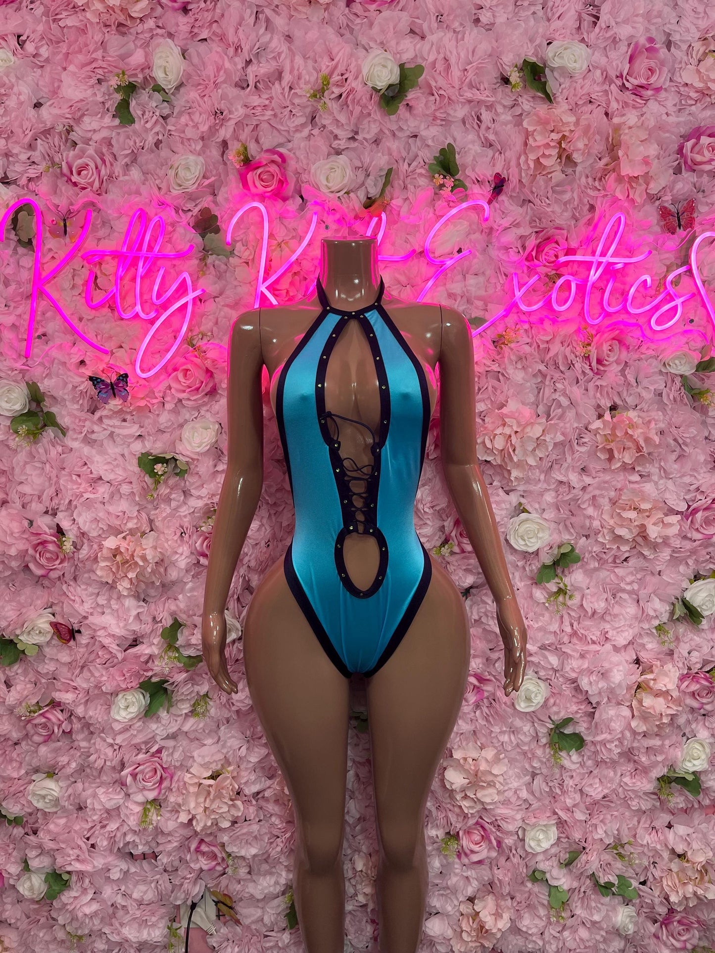 Bottlegirl One-Piece Aqua Blue  Bodysuit  Exotic Dancewear for Performers, Raves, or Night Out | Bottle girl Outfits