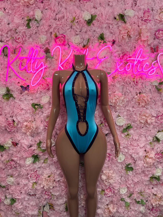 Bottlegirl One-Piece Aqua Blue  Bodysuit  Exotic Dancewear for Performers, Raves, or Night Out | Bottle girl Outfits