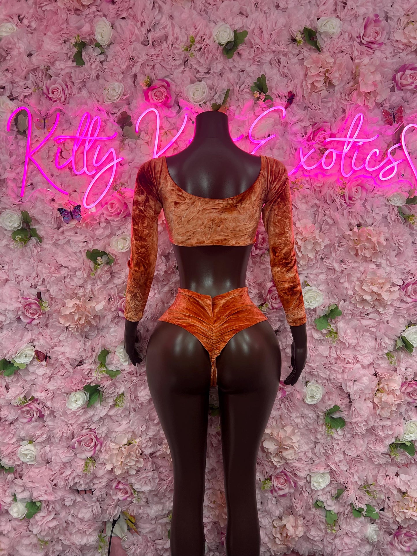 Ravewear Two-Piece Velvet Orange  Exotic Dancewear for Performers, Raves, or Night Out | Bottle girl Outfits