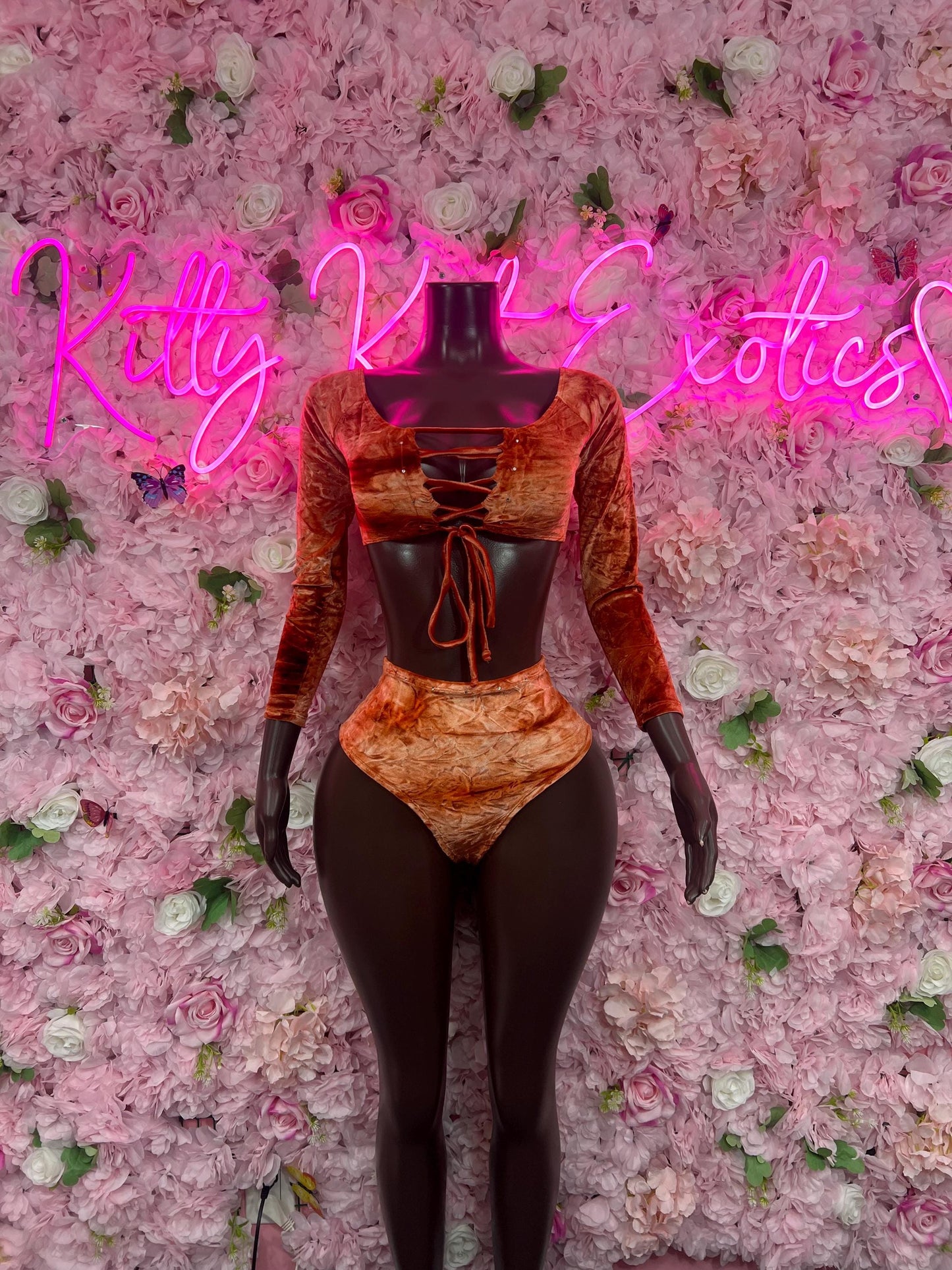 Ravewear Two-Piece Velvet Orange  Exotic Dancewear for Performers, Raves, or Night Out | Bottle girl Outfits