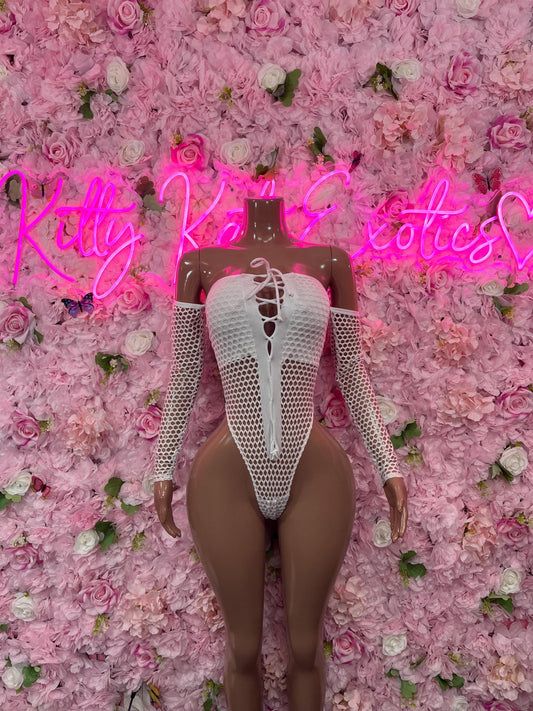 Ravewear One-Piece White Fishnet Bodysuit  Dancewear Festival Wear Ravewear Festive