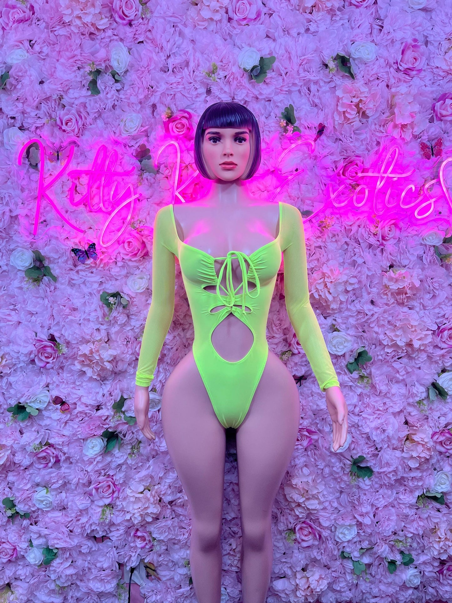 Womens Clothing Bottle Girl One-Piece Bodysuit - Neon Green Design | Exotic Dancewear for Performers, Raves, & Nights Out