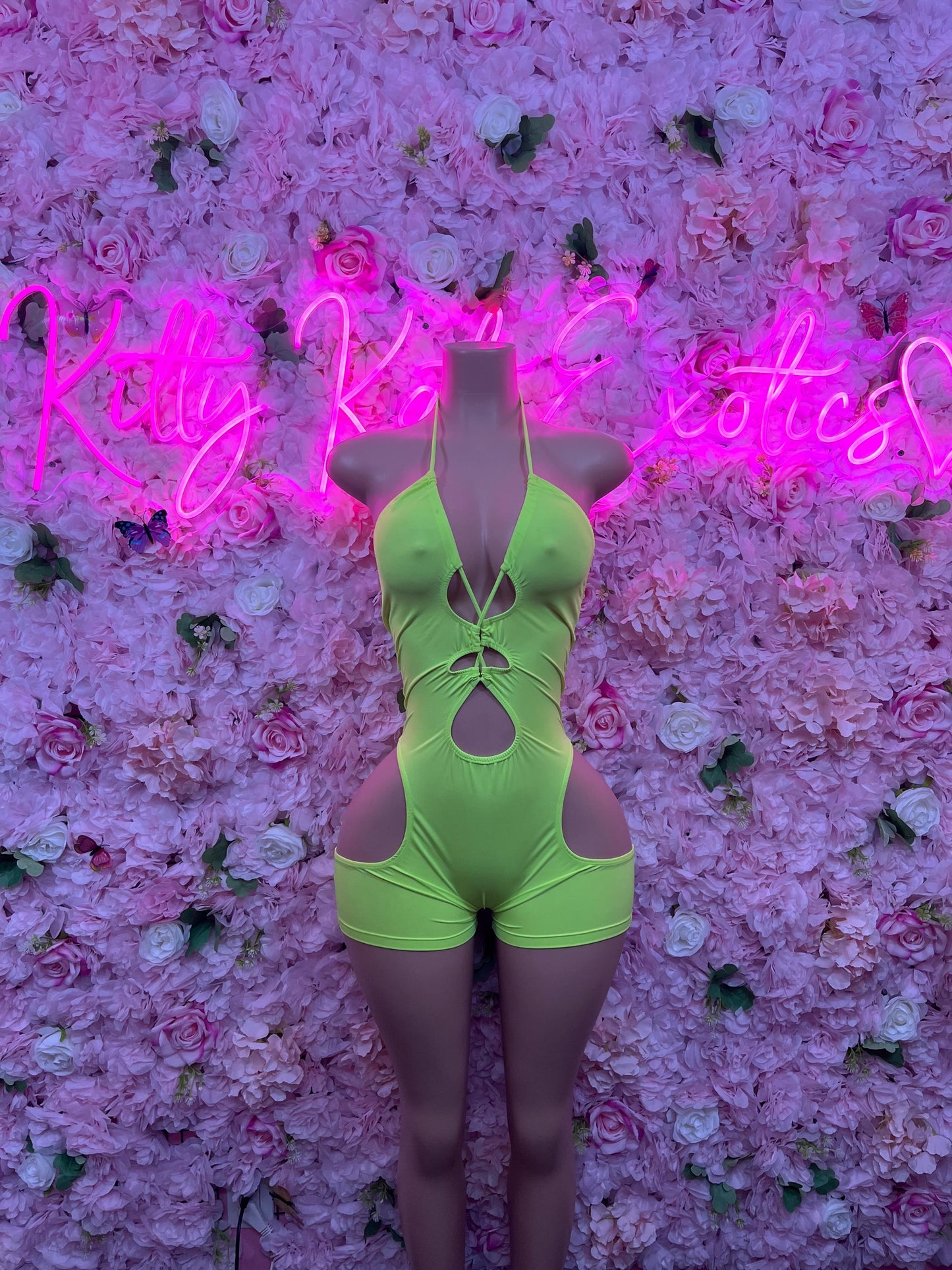 Womens Clothing Bottle Girl One-Piece Bodysuit - Neon Green Design | Exotic Dancewear for Performers, Raves, & Nights Out