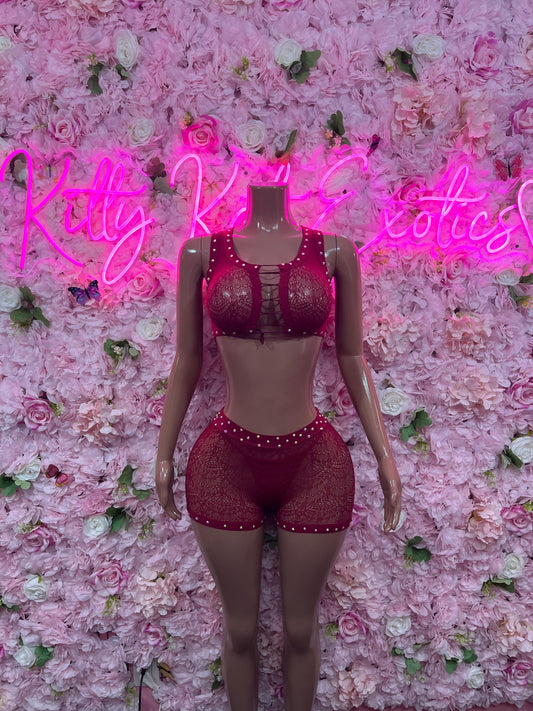 Womens Clothing Exotic Dancewear Two Piece Fishnet Red Dancewear Exotic Wear Festival Wear