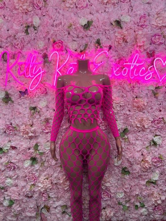 Womens Clothing Exotic Dancewear Two Piece Fishnet Pink Dancewear Exotic Wear Festival Wear