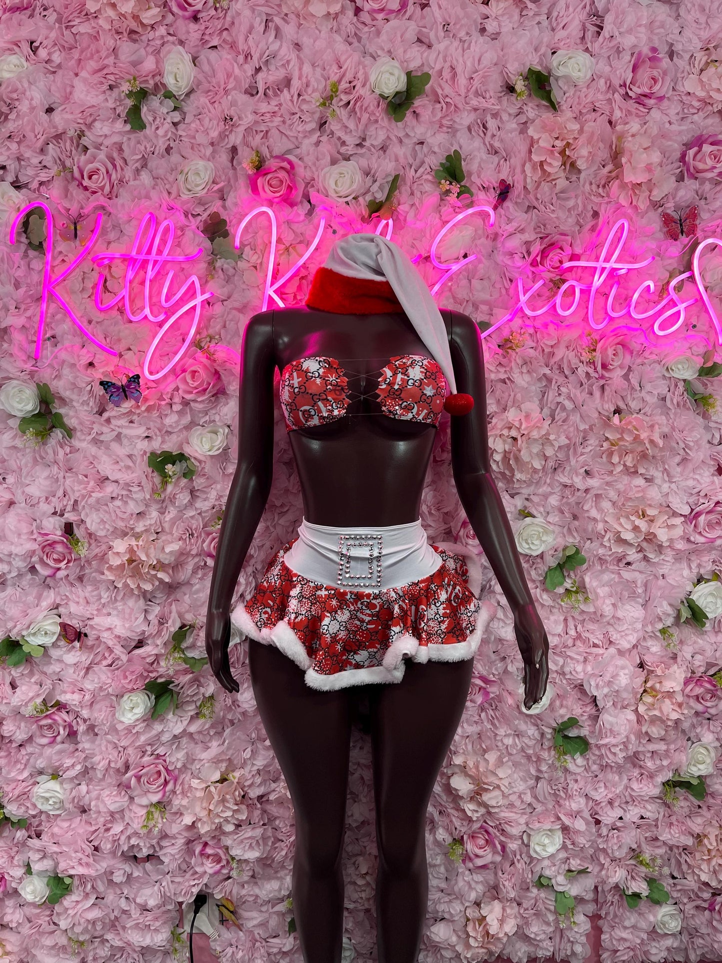 Christmas Sexy Santa  Costume - Two Piece Holiday Outfit - Festive Womens Christmas Lingerie - Hat Included