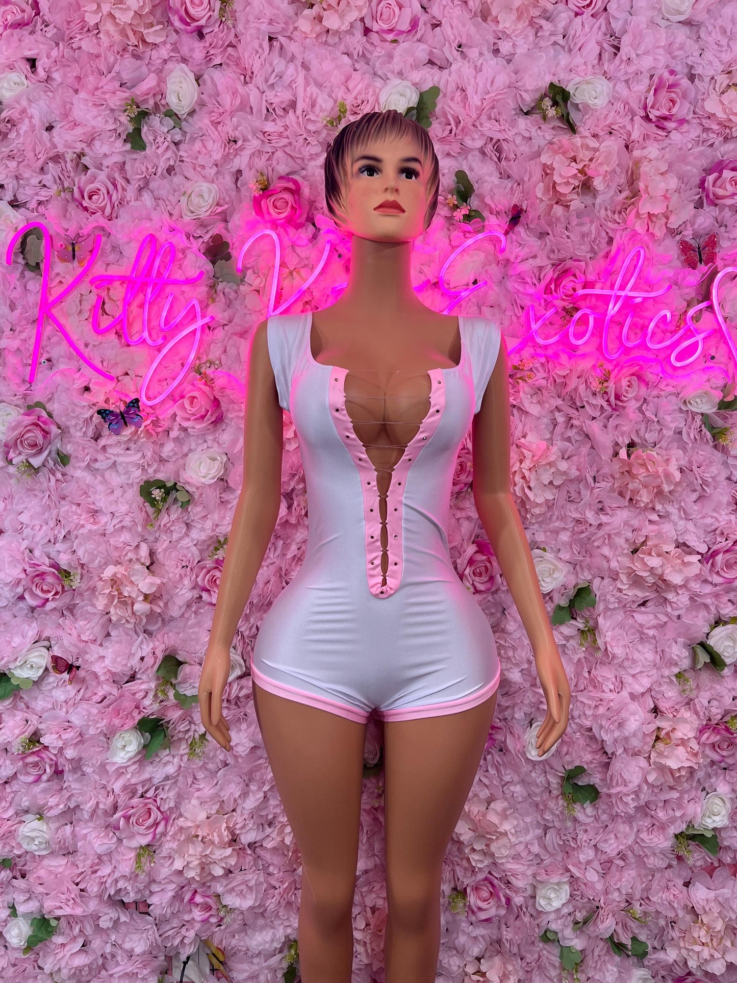 Bottlegirl One-Piece Pink White  Bodysuit  Exotic Dancewear for Performers, Raves, or Night Out | Bottle girl Outfits