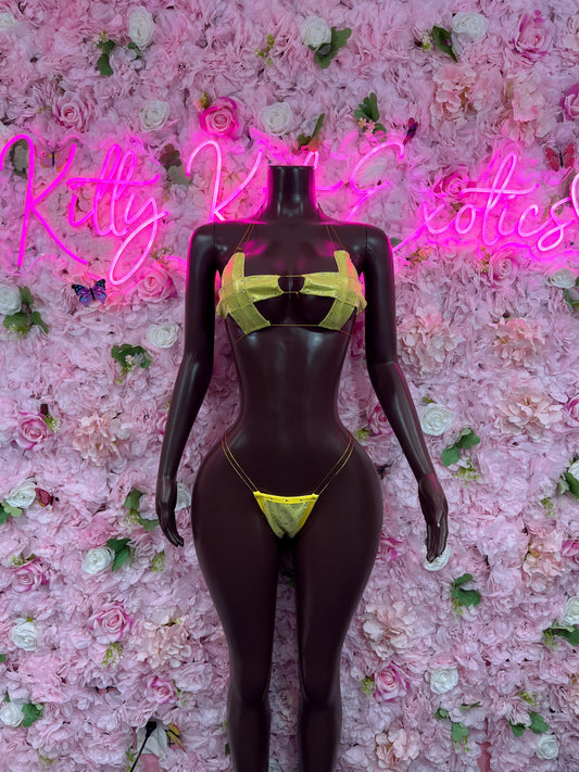 Exotic Dancewear Two-Piece Bikini Yellow Dancewear Poledance wear Ravewear