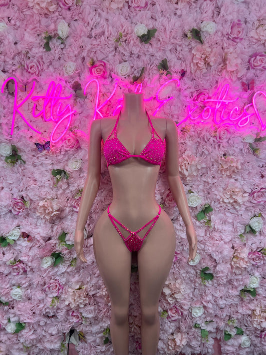 Exotic Dancewear Two-Piece Pink   for Performers, Raves, or Night Out | Bottle girl Outfits