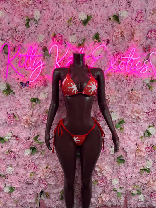 Christmas Exotic Dancewear Two-Piece Bikini Red Dancewear Festival wear Ravewear Christmas