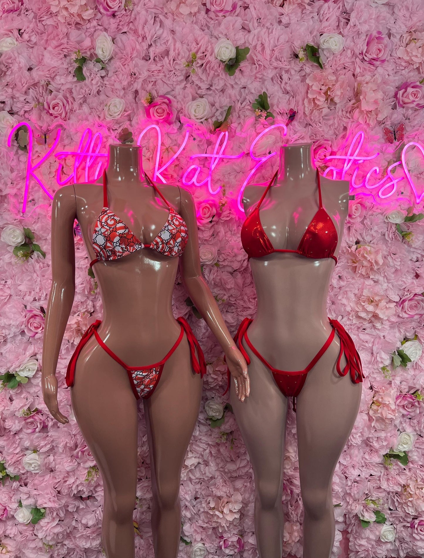 Christmas Exotic Dancewear Two-Piece Bikini Red Dancewear Festival wear Ravewear