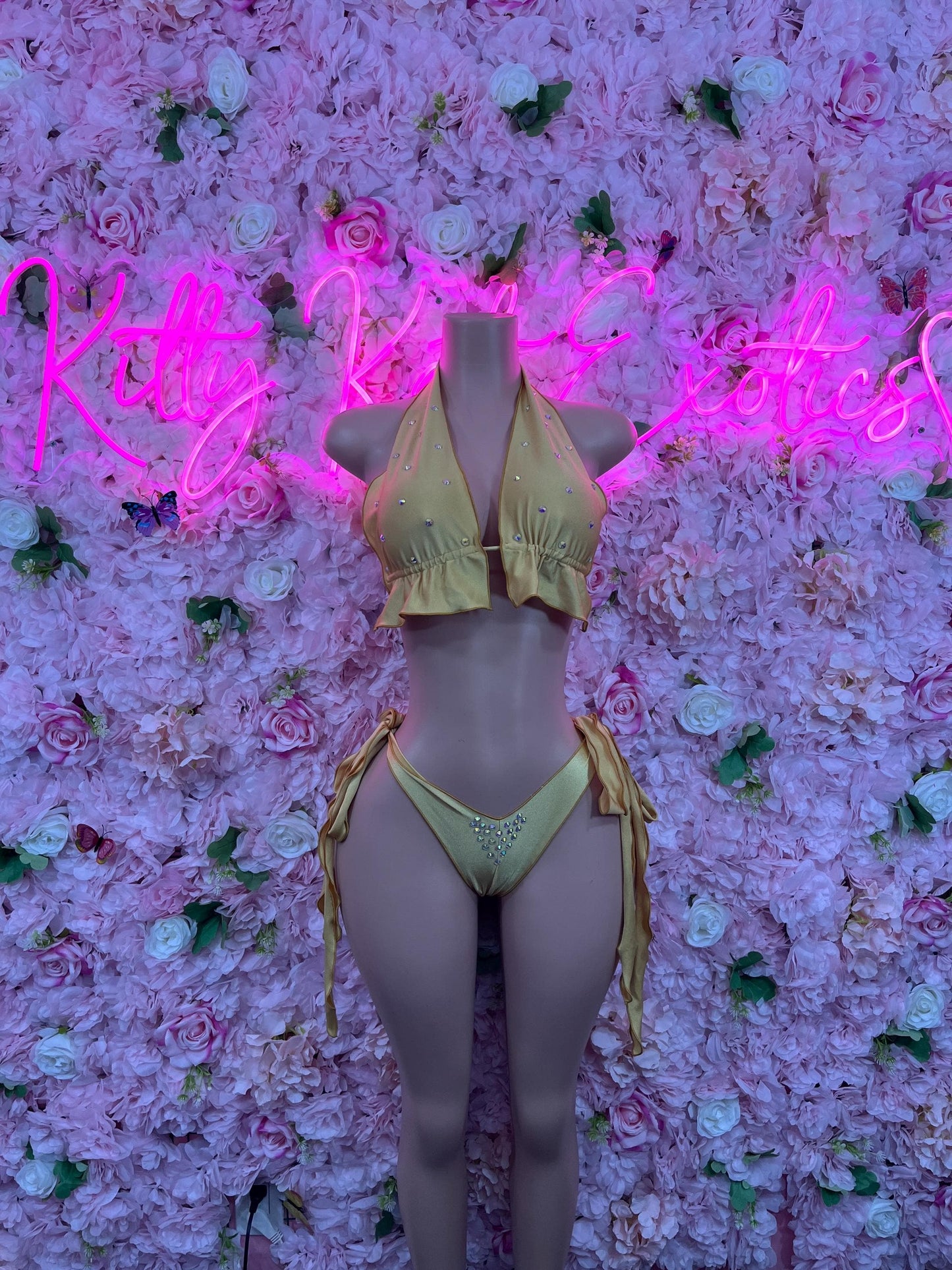 Exotic Dancewear Two-Piece Bikini  Dancewear Gold Festival wear Ravewear