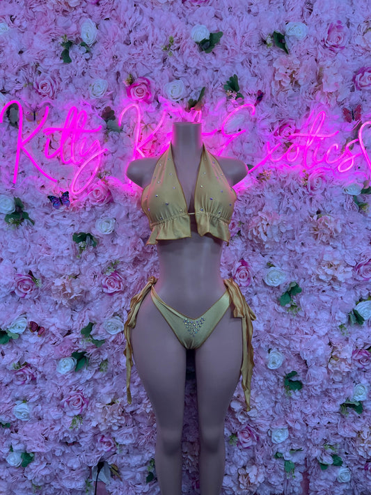 Exotic Dancewear Two-Piece Bikini  Dancewear Gold Festival wear Ravewear