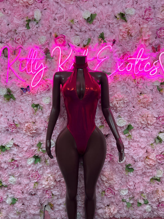 Bottle girl One-Piece -  Red Metallic Design | Exotic Dancewear for Performers, Raves, & Nights Out