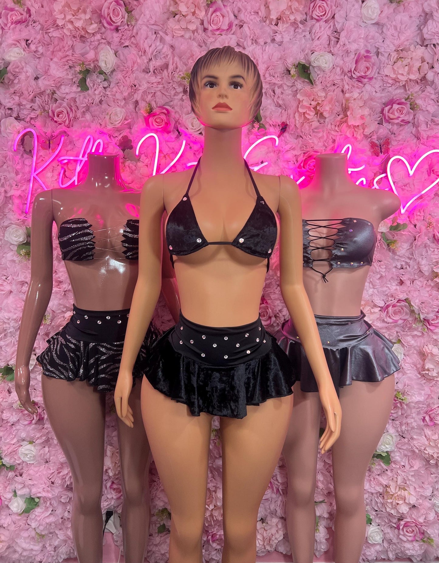 Festival Two Piece Skirt Set Black Velvet Bottlegirl Ravewear Festival wear Beach wear