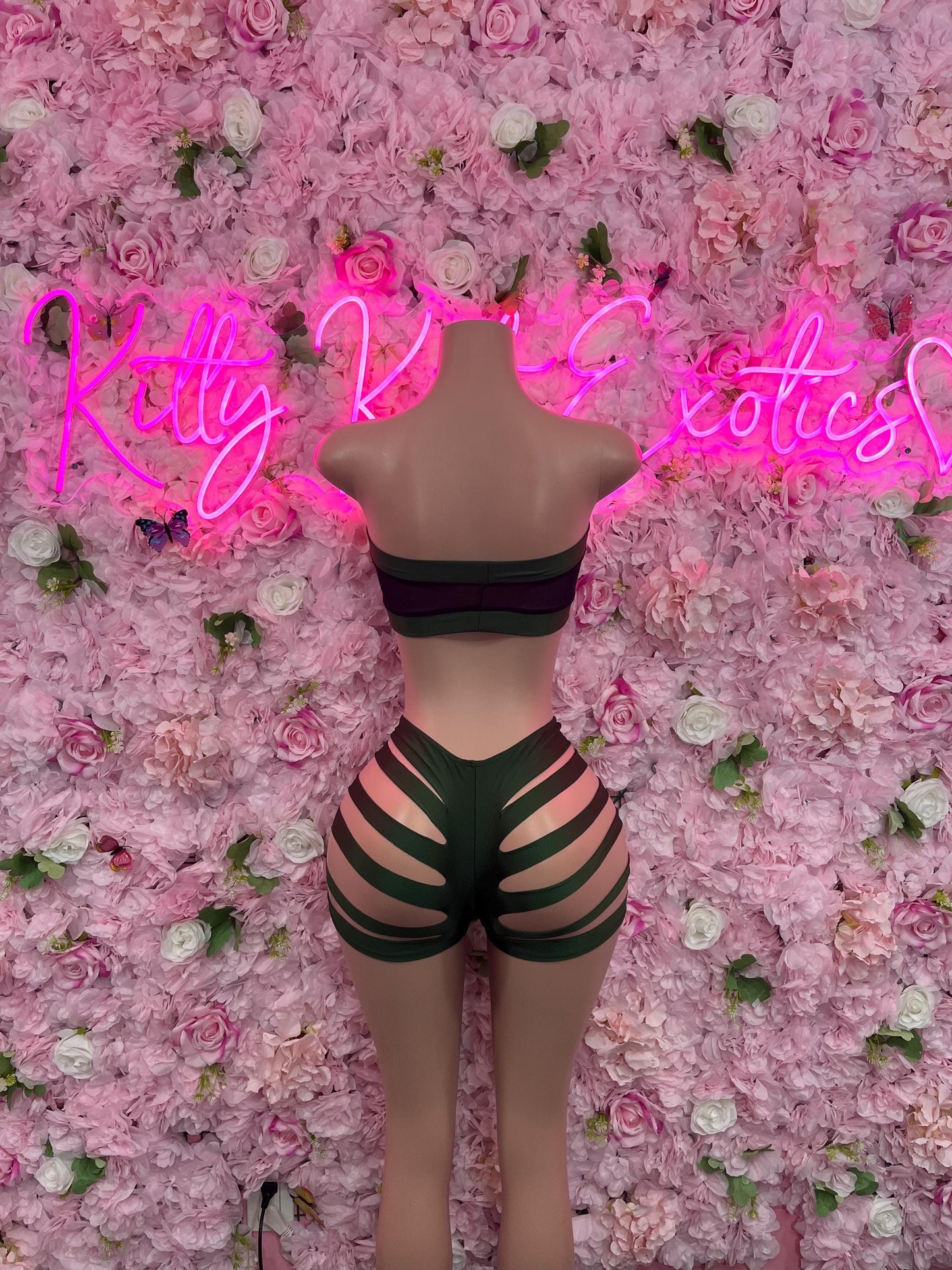 Exotic Dancer Two Piece Cut off Geen  Bottlegirl Ravewear Festival wear Beach wear