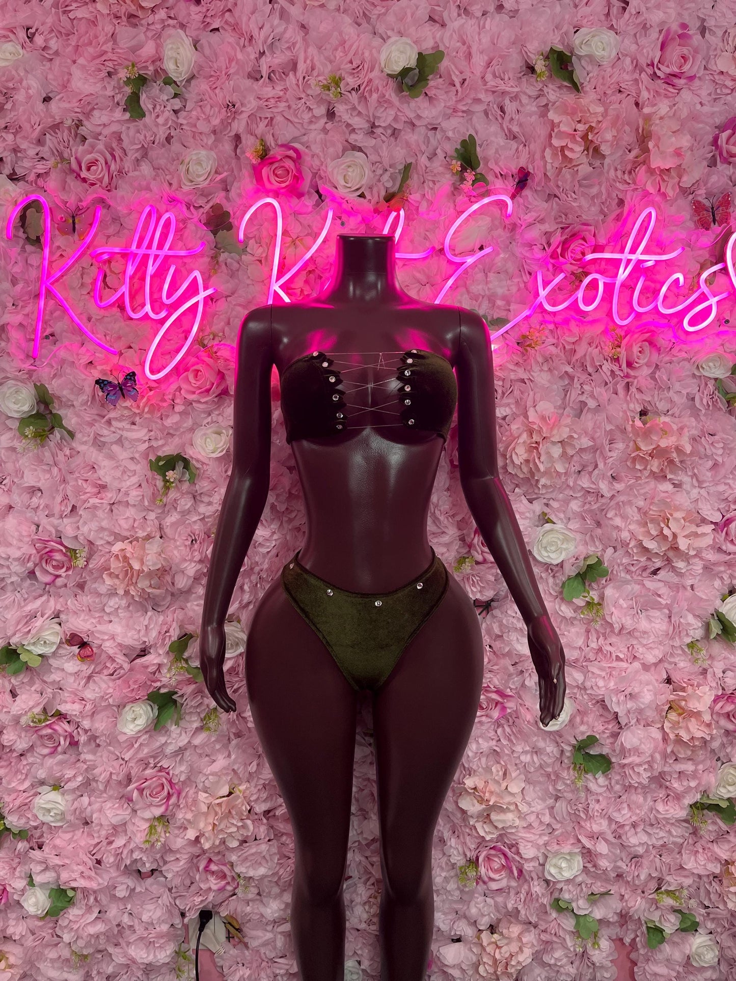 Exotic Dancer Two Piece Geen Velvet Bottlegirl Ravewear Festival wear Beach wear