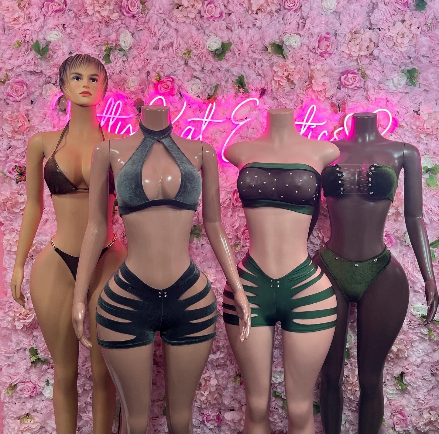 Exotic Dancer Two Piece Geen Velvet Bottlegirl Ravewear Festival wear Beach wear