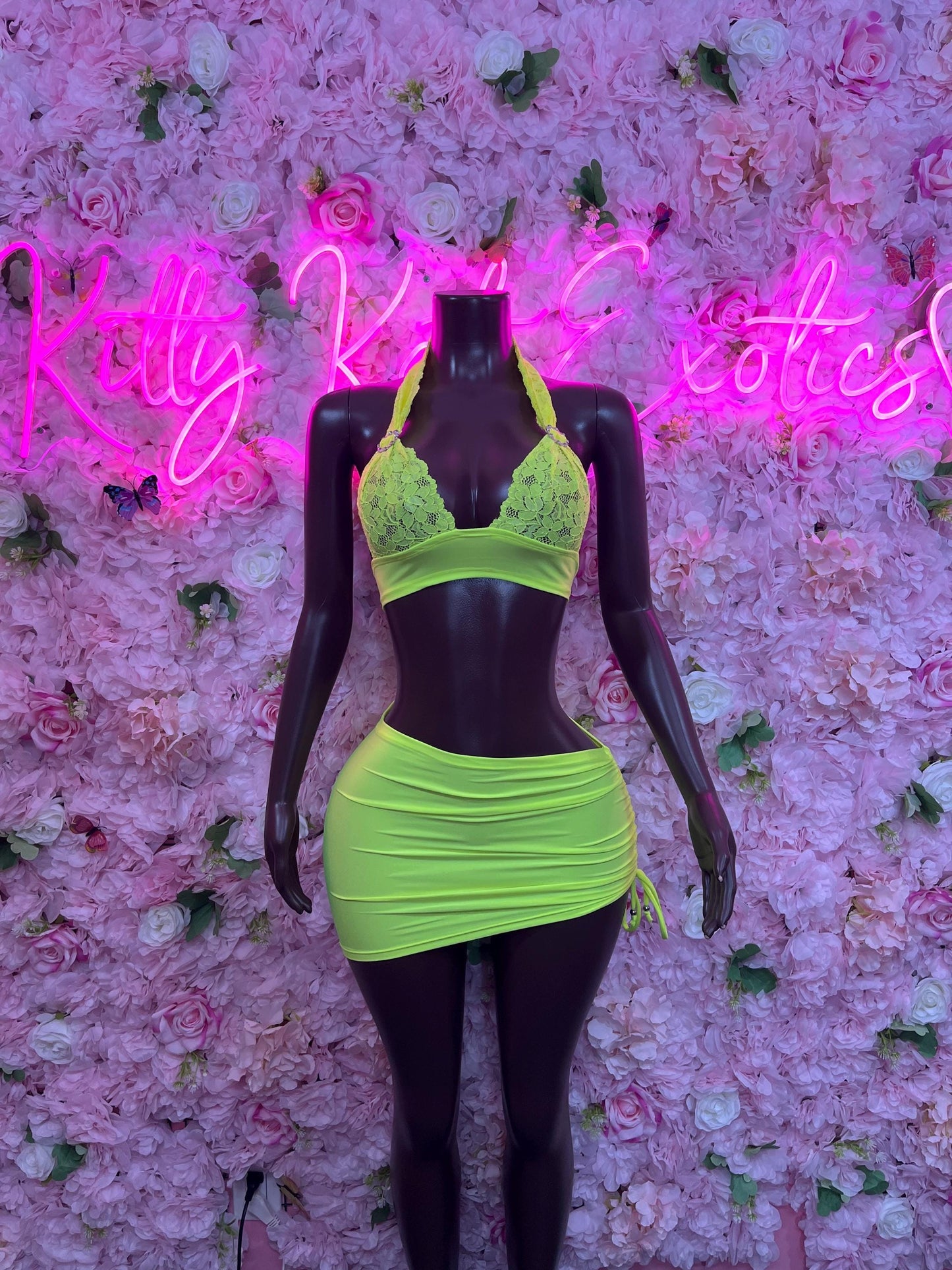 Exotic Dancewear Two Piece Neon Green Bottlegirl Ravewear Festival wear Beach wear