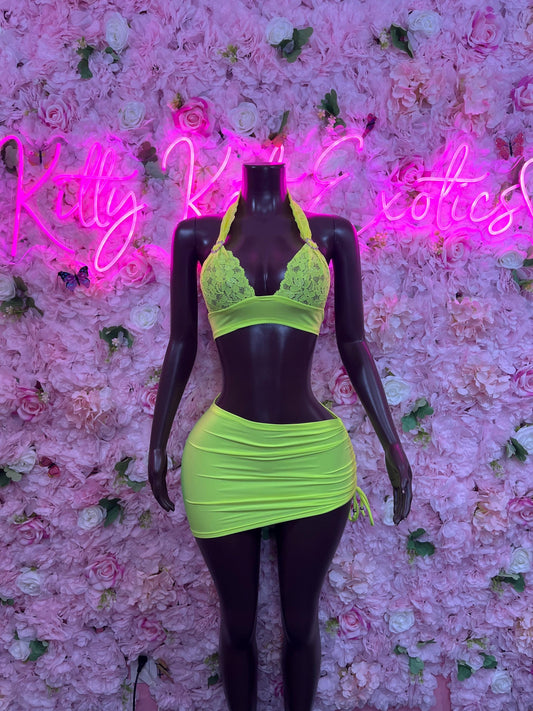 Exotic Dancewear Two Piece Neon Green Bottlegirl Ravewear Festival wear Beach wear