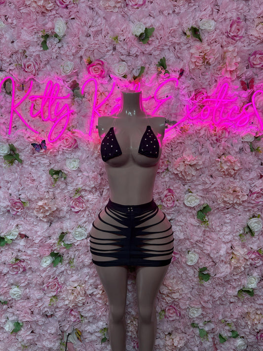 Exotic Dancewear Two - Piece Black Cutoff  Exotic Dancewear for Performers, Raves, or Night Out | Sexy and Flattering Style