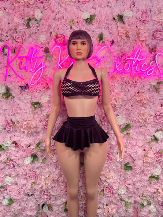 Festival Two Piece Skirt Set Black  Bottlegirl Ravewear Festival wear Beach wear Bartender Outfit