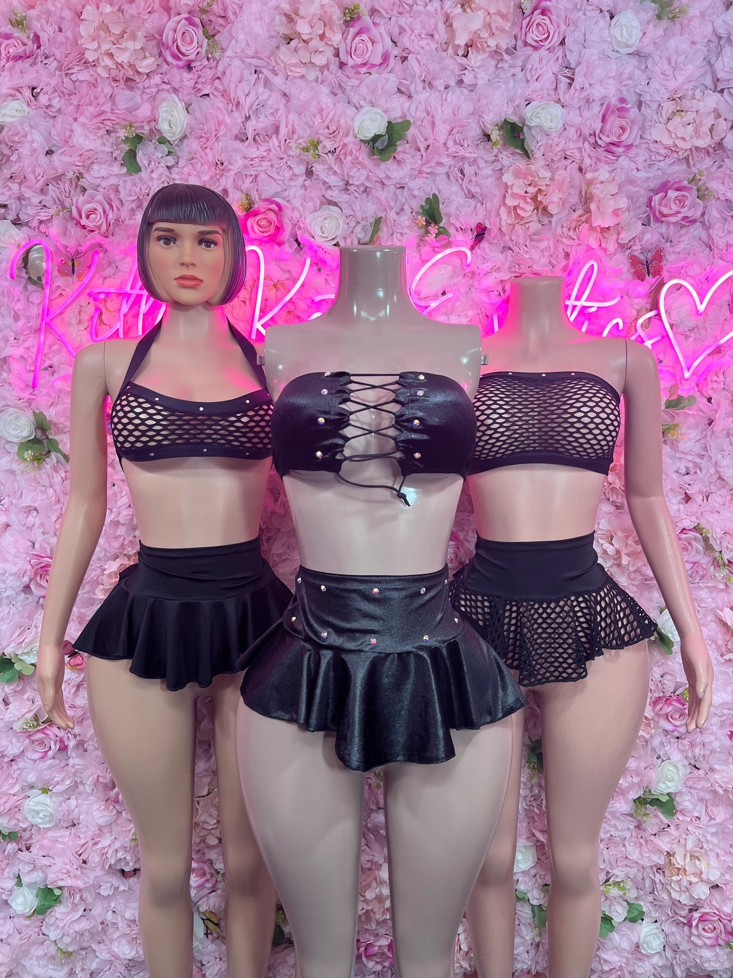 Festival Two Piece Skirt Set Black  Bottlegirl Ravewear Festival wear Beach wear Bartender Outfit