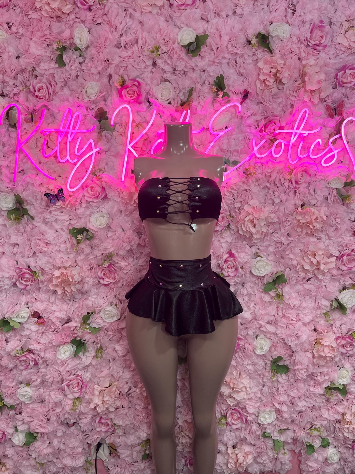 Festival Two Piece Skirt Set Black  Bottlegirl Ravewear Festival wear Beach wear Bartender Outfit