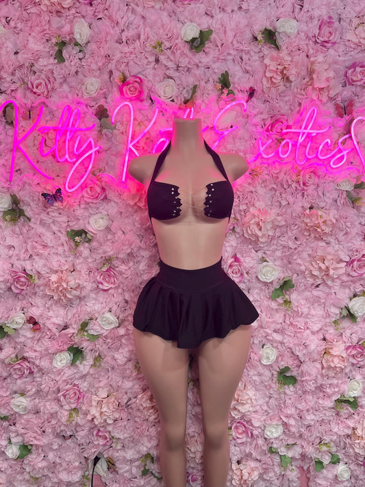 Bottlegirl Two Piece Skirt Set Black  Bottlegirl Ravewear Festival wear Beach wear Bartender Outfit