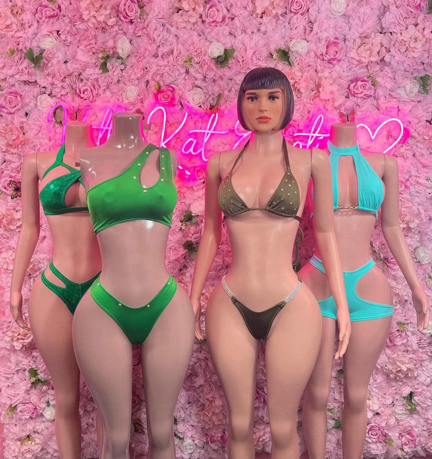 Bottlegirl Two-Piece Bikini Green Rhinestone  Bodysuit  Exotic Dancewear for Performers, Raves, or Night Out | Bottle girl Outfits