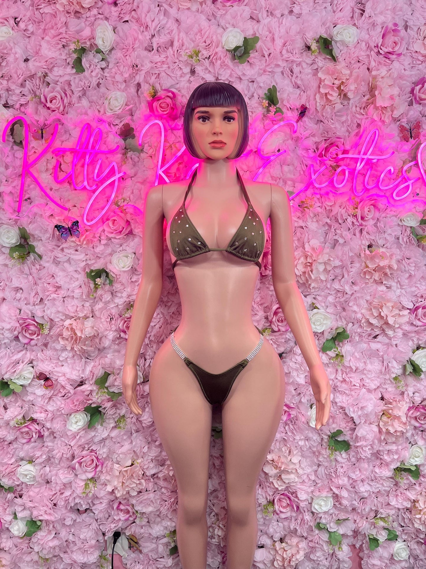 Bottlegirl Two-Piece Bikini Green Rhinestone  Bodysuit  Exotic Dancewear for Performers, Raves, or Night Out | Bottle girl Outfits