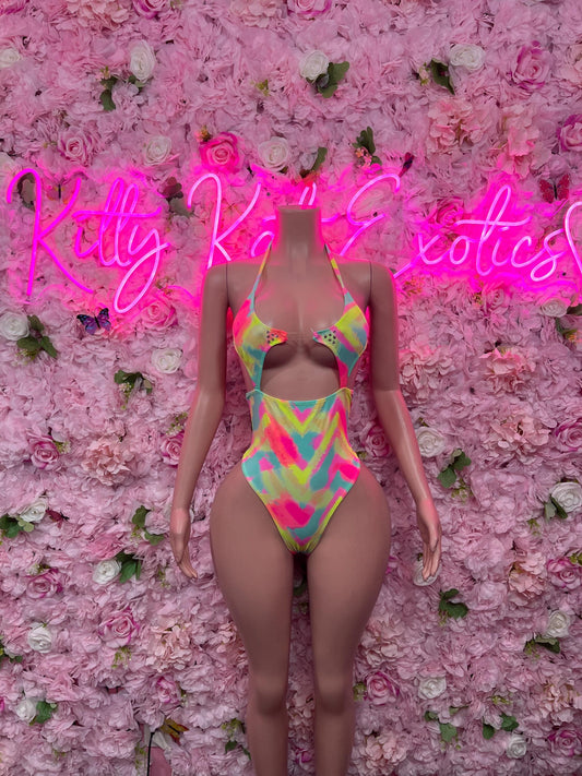 Festival Wear One Piece Multicolor Bodysuit  Exotic Dancewear for Performers, Raves, or Night Out | Sexy and Flattering Style