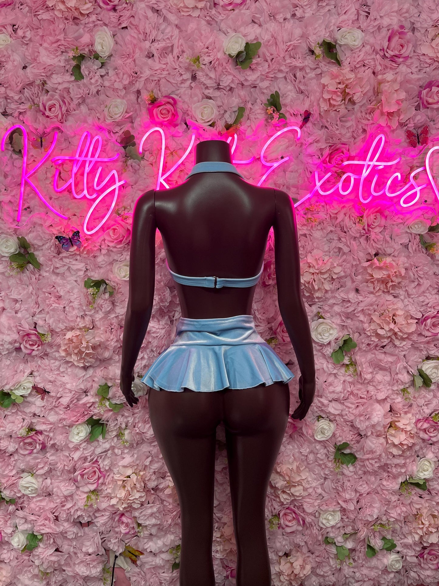 Festival Wear Two Piece Baby Blue Skirt Set  Exotic Dancewear for Performers, Raves, or Night Out | Sexy and Flattering Style