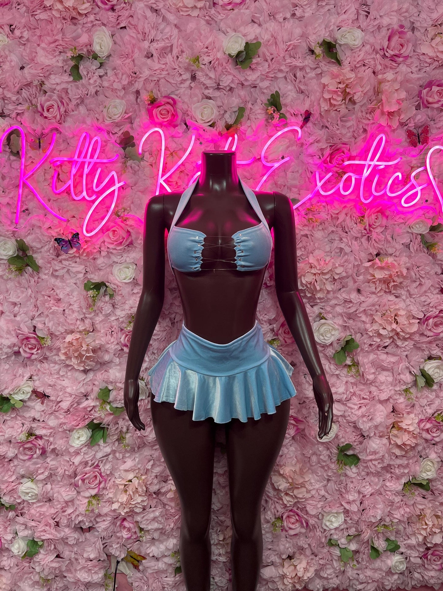 Festival Wear Two Piece Baby Blue Skirt Set  Exotic Dancewear for Performers, Raves, or Night Out | Sexy and Flattering Style