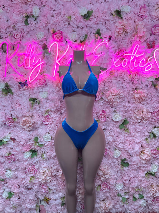 Festival Wear Two Piece Blue Velvet Bikini  Exotic Dancewear for Performers, Raves, or Night Out | Sexy and Flattering Style