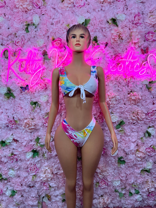 Festival Wear Two Piece Multicolor Bikini  Exotic Dancewear for Performers, Raves, or Night Out | Sexy and Flattering Style