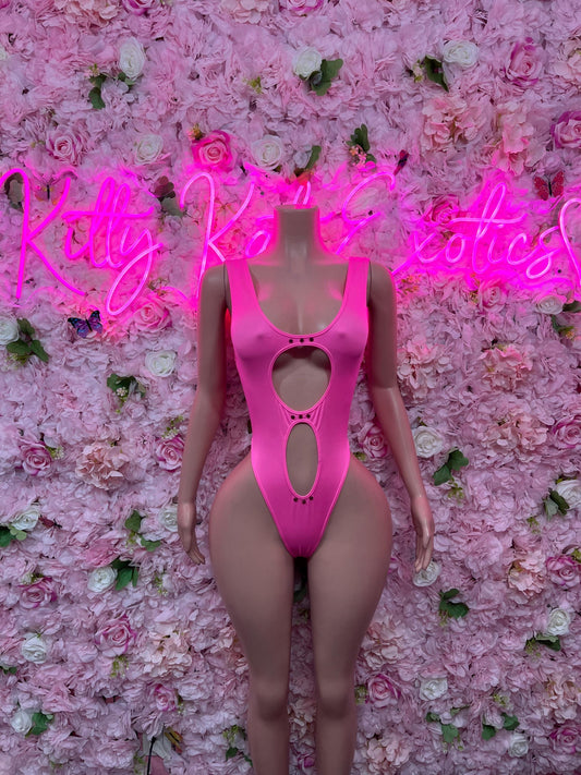 Festival Wear One Piece Pink Bodysuit  Exotic Dancewear for Performers, Raves, or Night Out | Sexy and Flattering Style