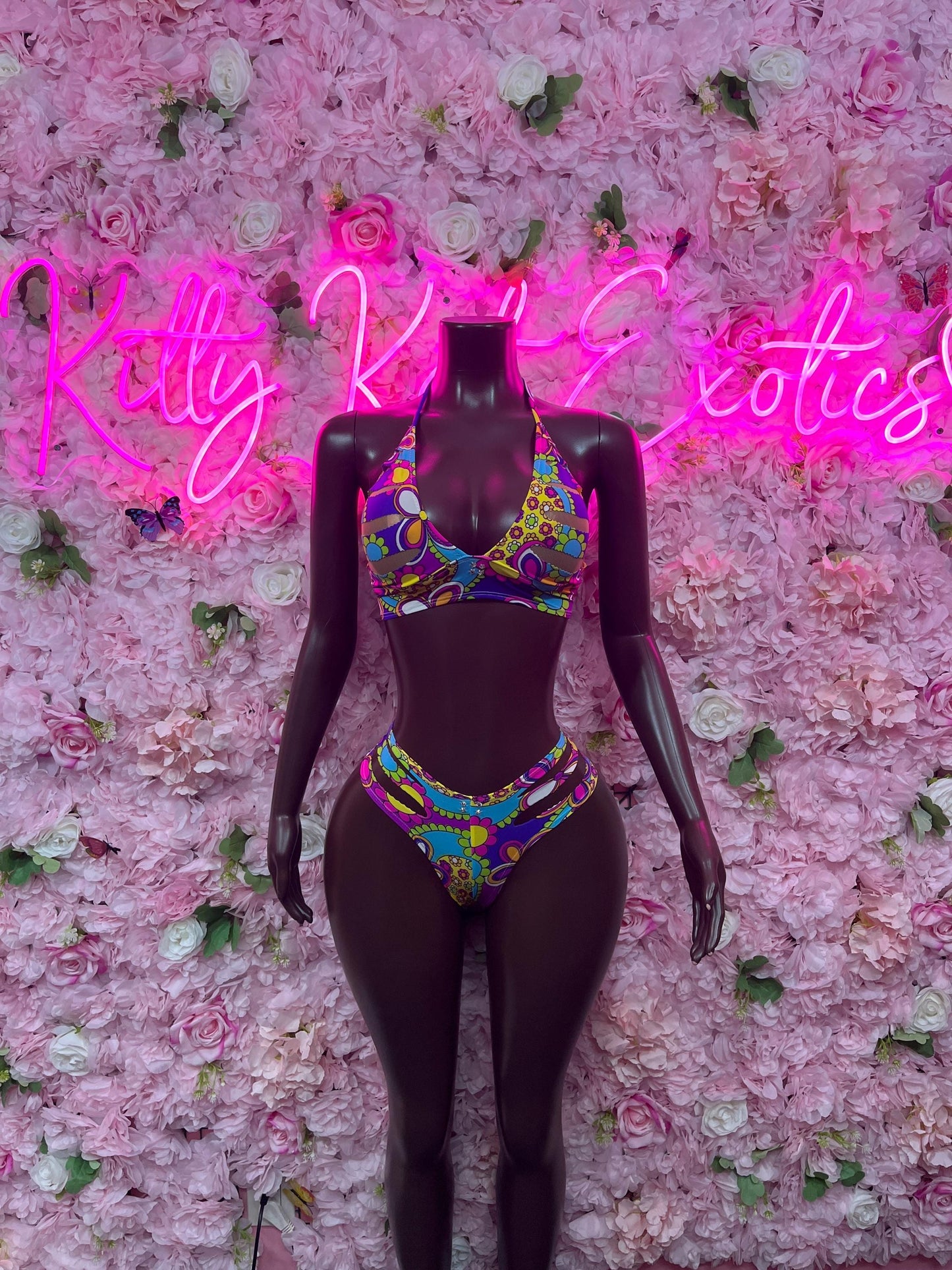 Festival Wear Two Piece Multicolor Bikini  Exotic Dancewear for Performers, Raves, or Night Out | Sexy and Flattering Style