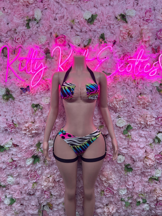 Festival Wear Two Piece Multicolor Bikini  Exotic Dancewear for Performers, Raves, or Night Out | Sexy and Flattering Style