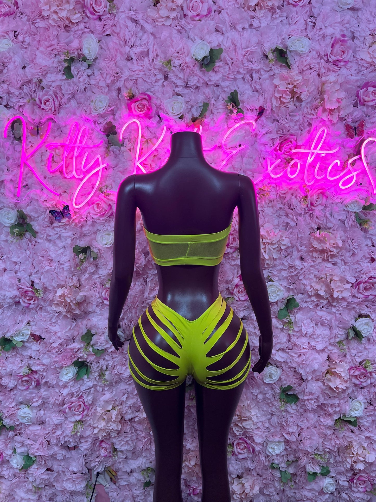 Exotic Dancewear Two Green Cutoff Yellow  Exotic Dancewear for Performers, Raves, or Night Out | Sexy and Flattering Style