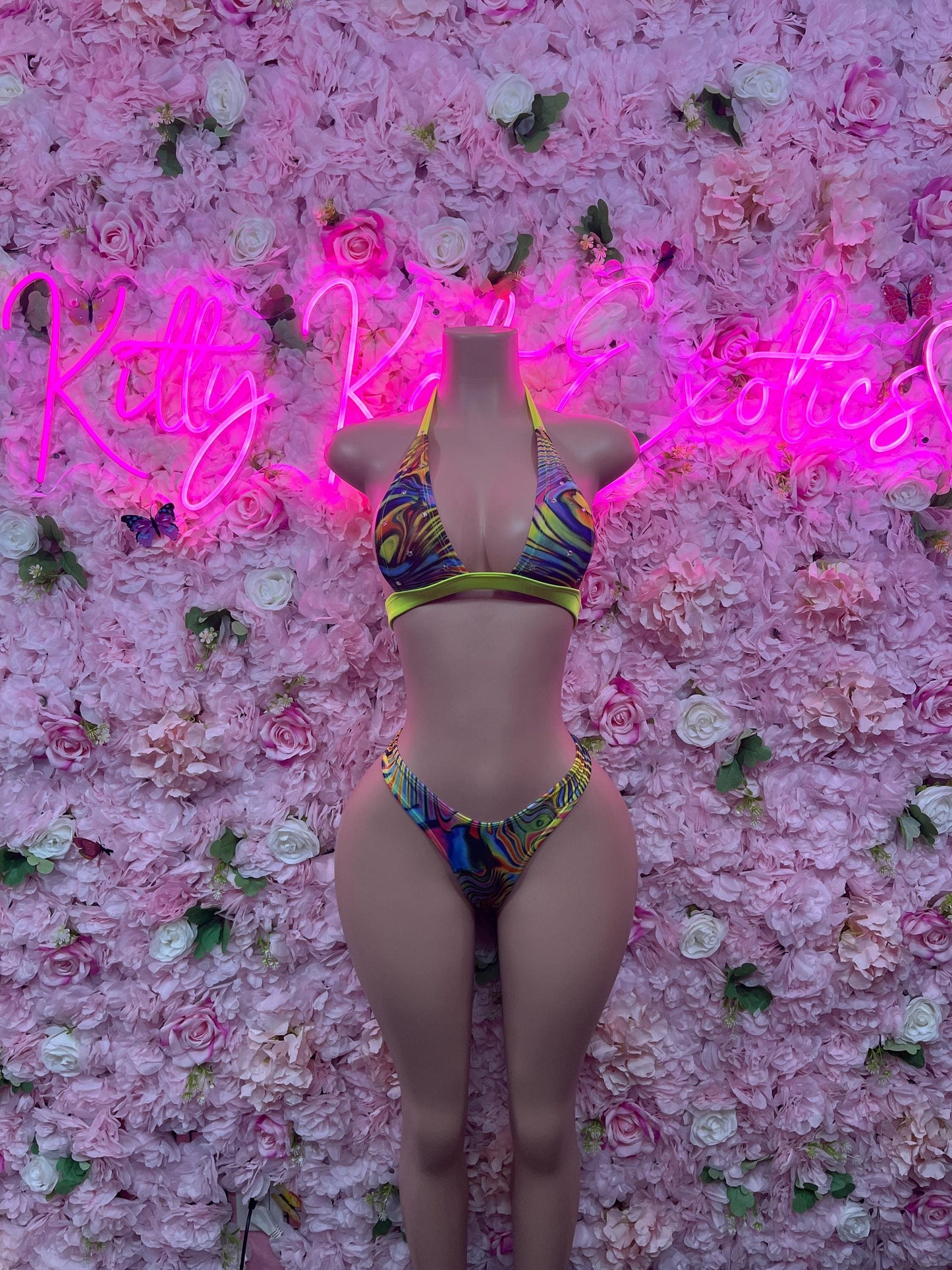 Ravewear Two Green Multicolor Bikini  Exotic Dancewear for Performers, Raves, or Night Out | Sexy and Flattering Style