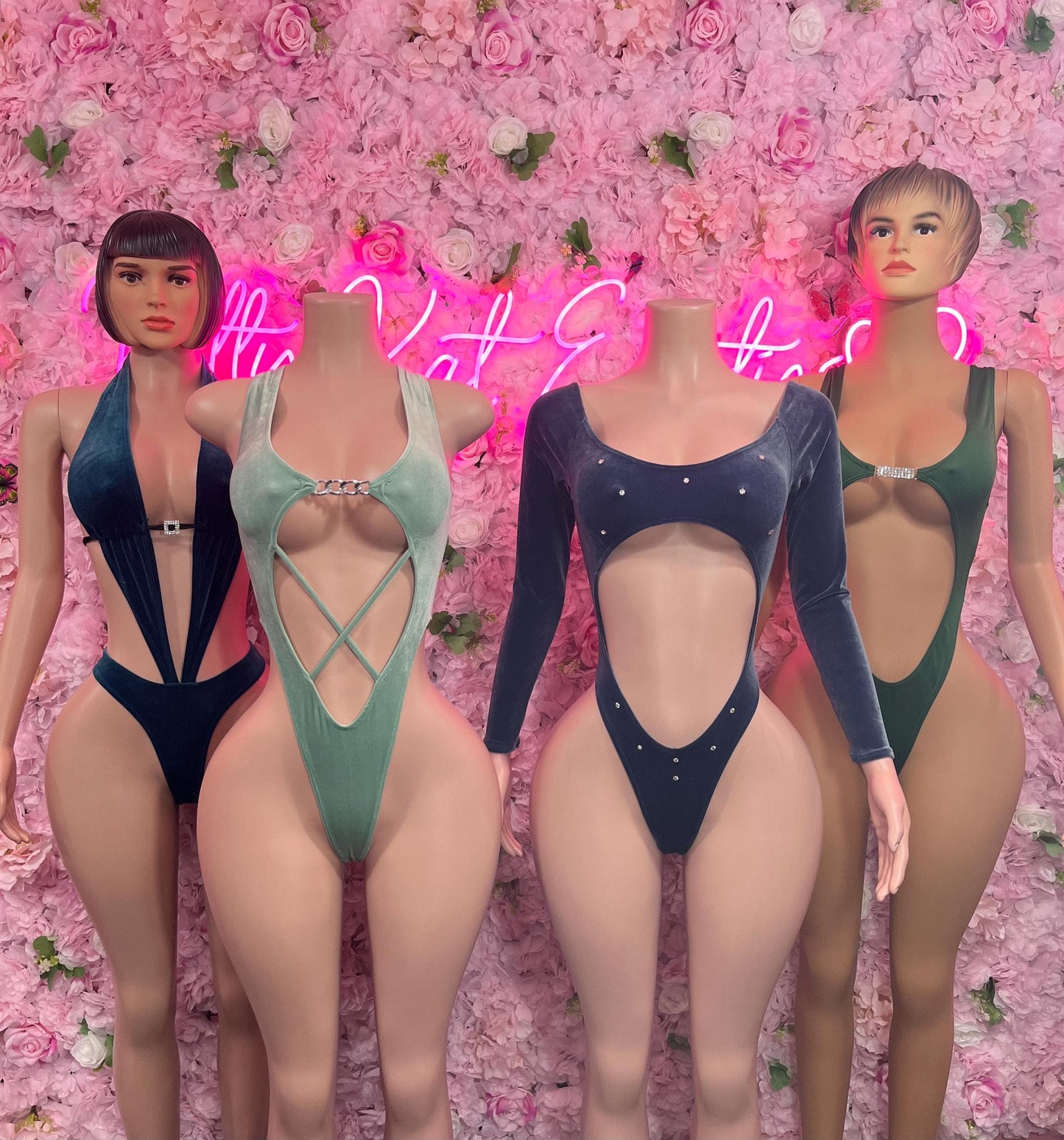 Exotic Dancewear One Piece Velvet Green Dancewear Bottlegirl Outfit Clubwear