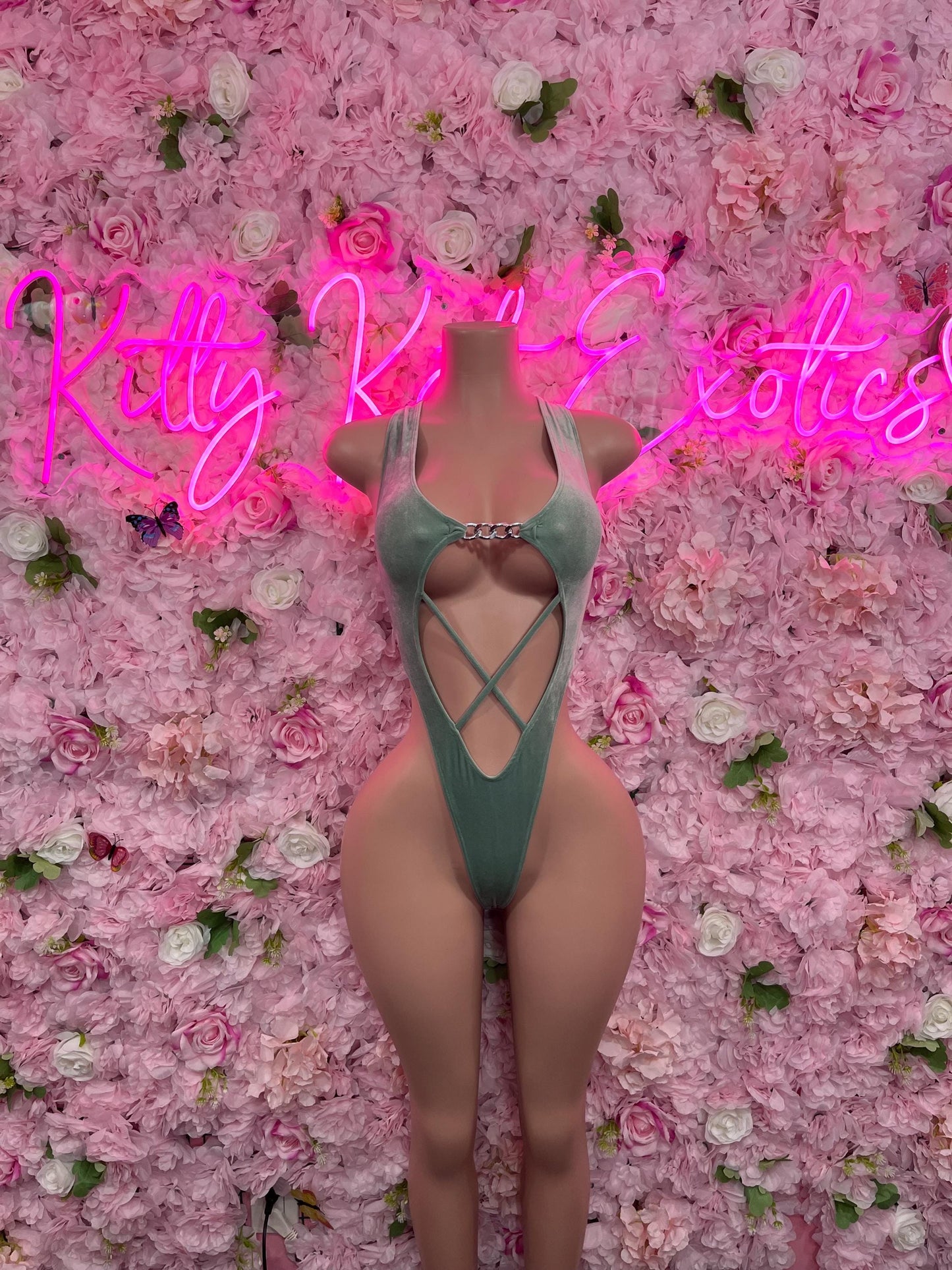 Exotic Dancewear One Piece Velvet Green Dancewear Bottlegirl Outfit Clubwear